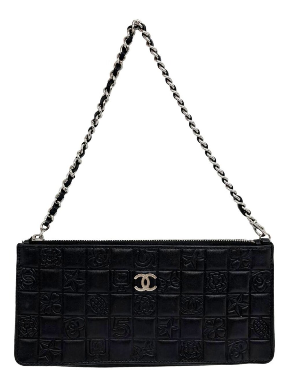 Chanel Precious Symbols Pochette Calfskin Leather Wallet On Chain Black